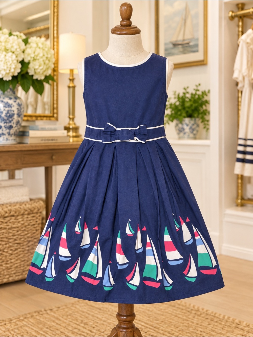 Gymboree Navy Sleeveless Dress with Colorful Sailboat Border